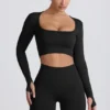 Top corto a maniche lunghe senza cuciture Super Sculpt in nero Top corto a maniche lunghe senza cuciture Super Sculpt in nero