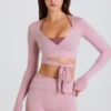Top corto avvolgente in jersey morbido color malva Top corto avvolgente in jersey morbido color malva