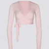 Top corto avvolgente in jersey morbido, colore rosa balletto Top corto avvolgente in jersey morbido, colore rosa balletto