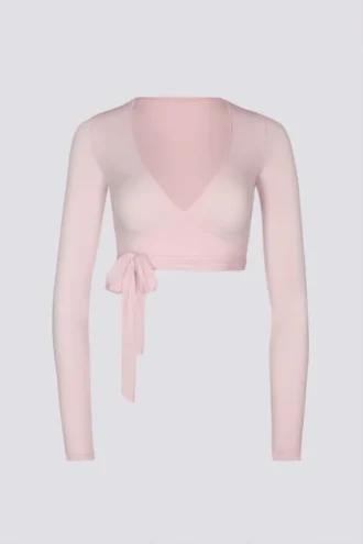 Top corto avvolgente in jersey morbido, colore rosa balletto