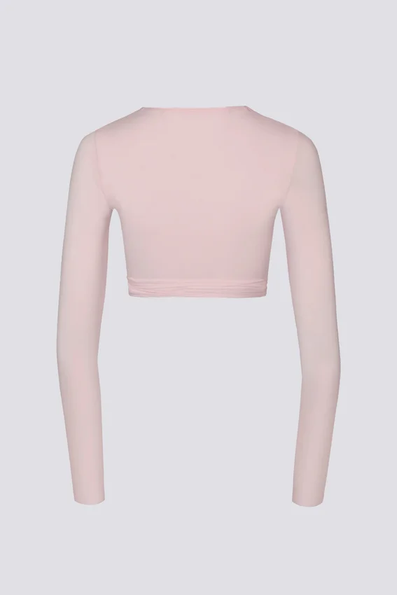 Top corto avvolgente in jersey morbido, colore rosa balletto Top corto avvolgente in jersey morbido, colore rosa balletto