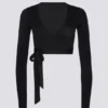 Top corto avvolgente in jersey morbido nero Top corto avvolgente in jersey morbido nero