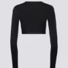Top corto avvolgente in jersey morbido nero Top corto avvolgente in jersey morbido nero