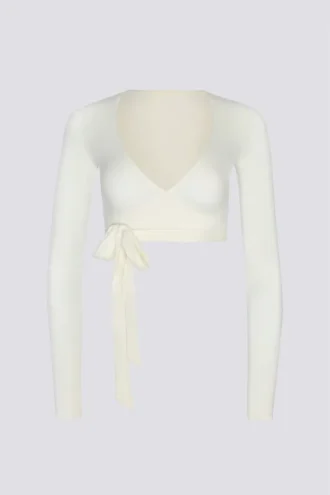 Top corto avvolgente in morbido jersey bianco
