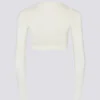 Top corto avvolgente in morbido jersey bianco Top corto avvolgente in morbido jersey bianco