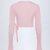 Top corto avvolgente Lou in punto raso rosa confetto Top corto avvolgente Lou in punto raso rosa confetto