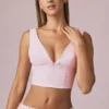 Top corto con fiocco Magda a righe color malva chiaro Top corto con fiocco Magda a righe color malva chiaro