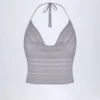 Top corto con scollo a V e lacci sul collo Sol in argento Top corto con scollo a V e lacci sul collo Sol in argento