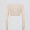 Top corto con scollo a V in jersey spazzolato, color ecru Top corto con scollo a V in jersey spazzolato, color ecru