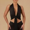 Top corto con scollo all’americana e lacci sul davanti Harbour in nero