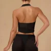 Top corto con scollo all’americana e lacci sul davanti Harbour in nero