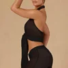 Top corto con scollo all’americana e lacci sul davanti Harbour in nero