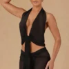 Top corto con scollo all’americana e lacci sul davanti Harbour in nero