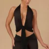 Top corto con scollo all’americana e lacci sul davanti Harbour in nero
