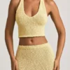Top corto con scollo all’americana Gianna in bouclé giallo Top corto con scollo all’americana Gianna in bouclé giallo