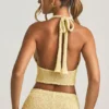 Top corto con scollo all’americana Gianna in bouclé giallo Top corto con scollo all’americana Gianna in bouclé giallo