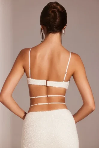 Top corto con spalline e ferretto decorato Parma in bianco
