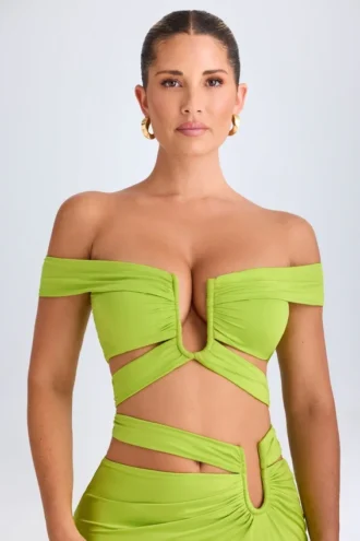 Top corto con spalline scoperte e cut-out Zene in verde lime