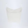 Top corto con volant in punto ruched Livia, bianco Top corto con volant in punto ruched Livia, bianco