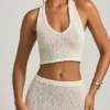 Top corto Gianna Bouclé con scollo all’americana in bianco Top corto Gianna Bouclé con scollo all’americana in bianco