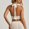 Top corto Gianna Bouclé con scollo all’americana in bianco Top corto Gianna Bouclé con scollo all’americana in bianco