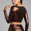 Top corto in jersey metallizzato con scollo a V Rana in rame bronzo Top corto in jersey metallizzato con scollo a V Rana in rame bronzo
