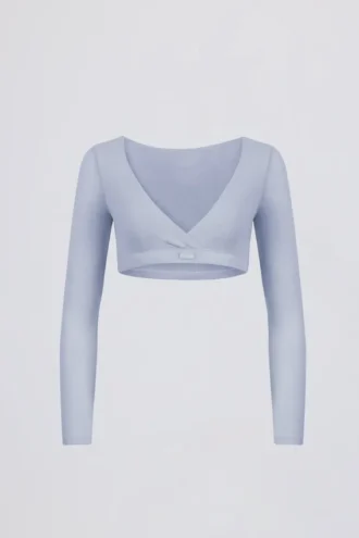 Top corto in jersey spazzolato con scollo a V in blu tenue