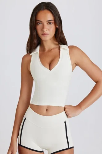 Top corto polo Soft Active in avorio