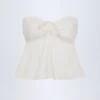 Top corto senza spalline con lacci sul davanti in popeline di cotone bianco Top corto senza spalline con lacci sul davanti in popeline di cotone bianco
