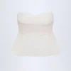 Top corto senza spalline con lacci sul davanti in popeline di cotone bianco Top corto senza spalline con lacci sul davanti in popeline di cotone bianco