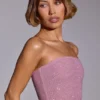 Top corto senza spalline decorato Odetta in rosa chiaro