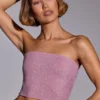 Top corto senza spalline decorato Odetta in rosa chiaro