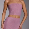 Top corto senza spalline decorato Odetta in rosa chiaro