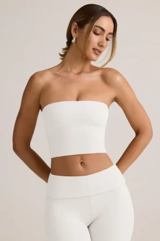 Top corto senza spalline Verna in modal bianco