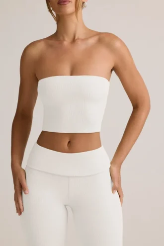 Top corto senza spalline Verna in modal bianco