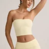 Top corto senza spalline Verna in modal, colore giallo crema Top corto senza spalline Verna in modal, colore giallo crema