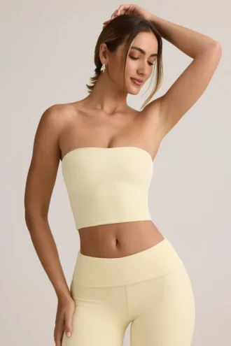 Top corto senza spalline Verna in modal, colore giallo crema