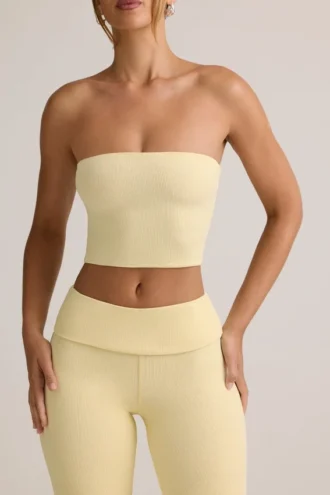 Top corto senza spalline Verna in modal, colore giallo crema