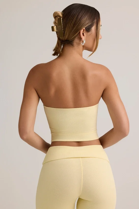 Top corto senza spalline Verna in modal, colore giallo crema Top corto senza spalline Verna in modal, colore giallo crema