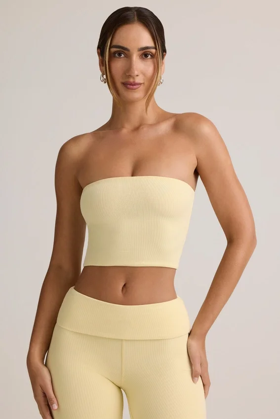 Top corto senza spalline Verna in modal, colore giallo crema Top corto senza spalline Verna in modal, colore giallo crema