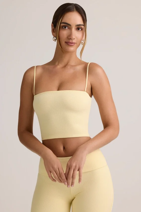Top corto senza spalline Verna in modal, colore giallo crema Top corto senza spalline Verna in modal, colore giallo crema