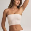 Top corto senza spalline Verna in modal con stampa a righe Top corto senza spalline Verna in modal con stampa a righe