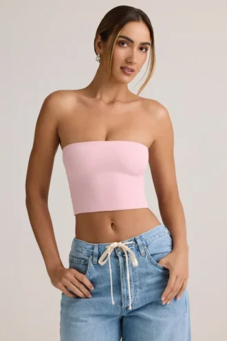 Top corto senza spalline Verna in modal rosa confetto