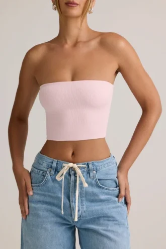 Top corto senza spalline Verna in modal rosa confetto
