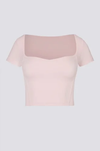 Top corto Soft Active con scollo a cuore in rosa balletto
