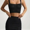 Top corto Yolanda in maglia pointelle, nero Top corto Yolanda in maglia pointelle, nero