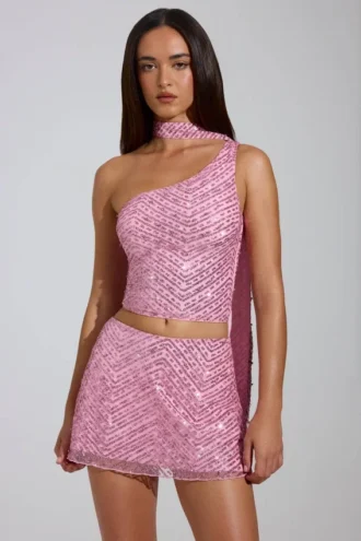 Top Cosette con dettagli asimmetrici e sciarpa decorativa in rosa