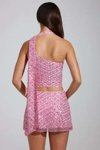 Top Cosette con dettagli asimmetrici e sciarpa decorativa in rosa