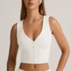 Top gilet con bottoni a costine in modal Lene, bianco Top gilet con bottoni a costine in modal Lene, bianco