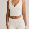 Top gilet con bottoni a costine in modal Lene, bianco Top gilet con bottoni a costine in modal Lene, bianco